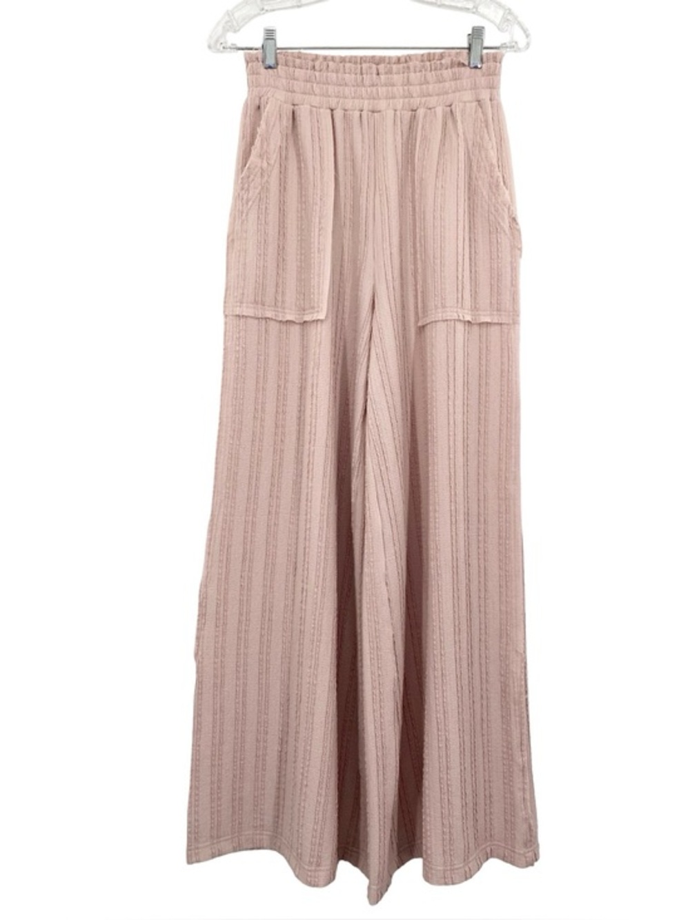 Umgee Wide Leg High Waist Textured Pull On Pants Pale Pink Palazzo Medium